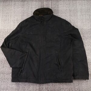 American Eagle Outfitters Mens Black Faux Fur Collar Field Jacket Plaid L/G